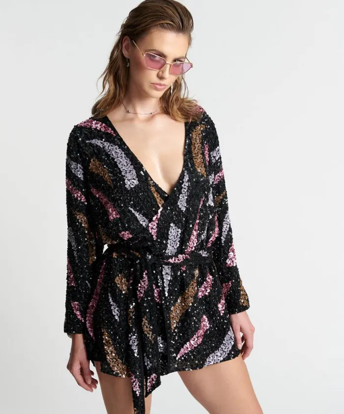 Women One Teaspoon Mini Dresses DELUSION HAND BEADED WRAP DRESS Women One Teaspoon Mini Dresses DELUSION HAND BEADED WRAP DRESS