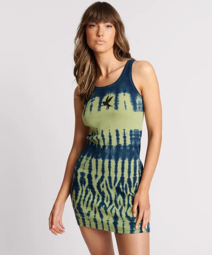 Women One Teaspoon Mini Dresses ONE TEASPOON TIE DYE RIB SINGLET MINI DRESS