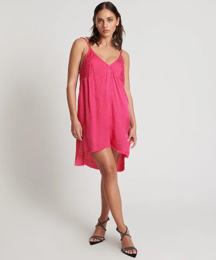 Women One Teaspoon Mini Dresses SHOCKING PINK JACQUARD SLIP DRESS
