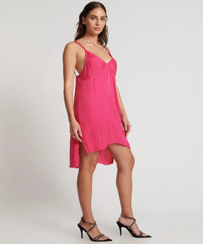 Women One Teaspoon Mini Dresses SHOCKING PINK JACQUARD SLIP DRESS