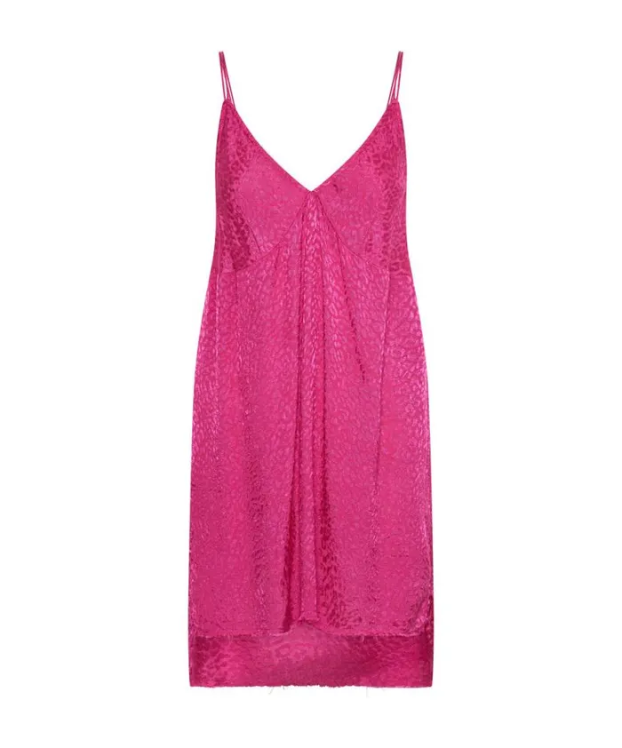Women One Teaspoon Mini Dresses SHOCKING PINK JACQUARD SLIP DRESS