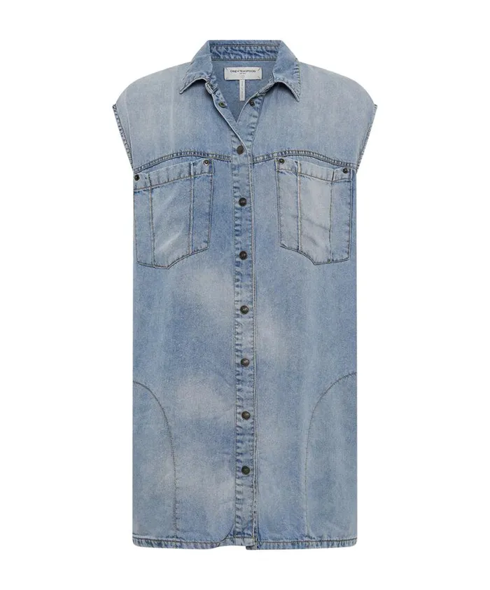 Women One Teaspoon Mini Dresses SOFT BLUE TENCEL SHIRT DRESS Women One Teaspoon Mini Dresses SOFT BLUE TENCEL SHIRT DRESS