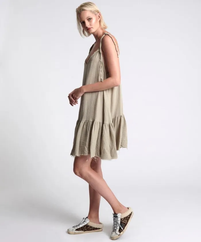 Women One Teaspoon Mini Dresses THE ICON STONE MUSLIN DRESS
