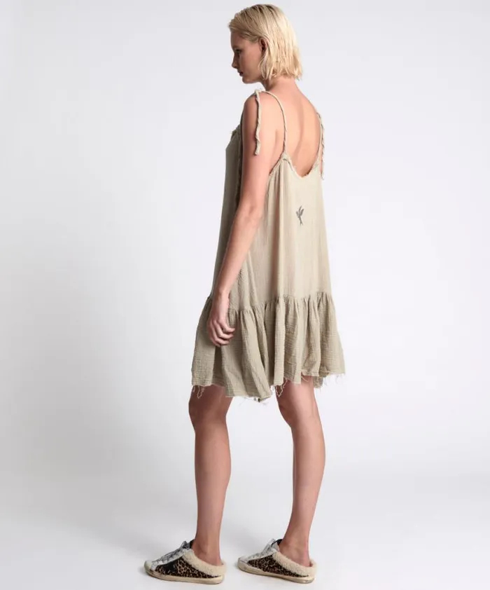 Women One Teaspoon Mini Dresses THE ICON STONE MUSLIN DRESS Women One Teaspoon Mini Dresses THE ICON STONE MUSLIN DRESS