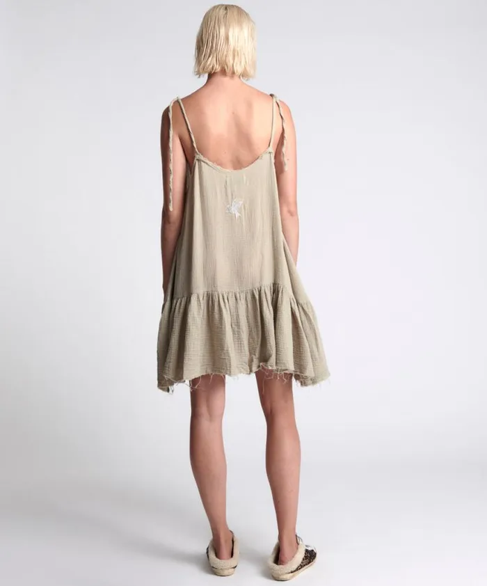 Women One Teaspoon Mini Dresses THE ICON STONE MUSLIN DRESS Women One Teaspoon Mini Dresses THE ICON STONE MUSLIN DRESS