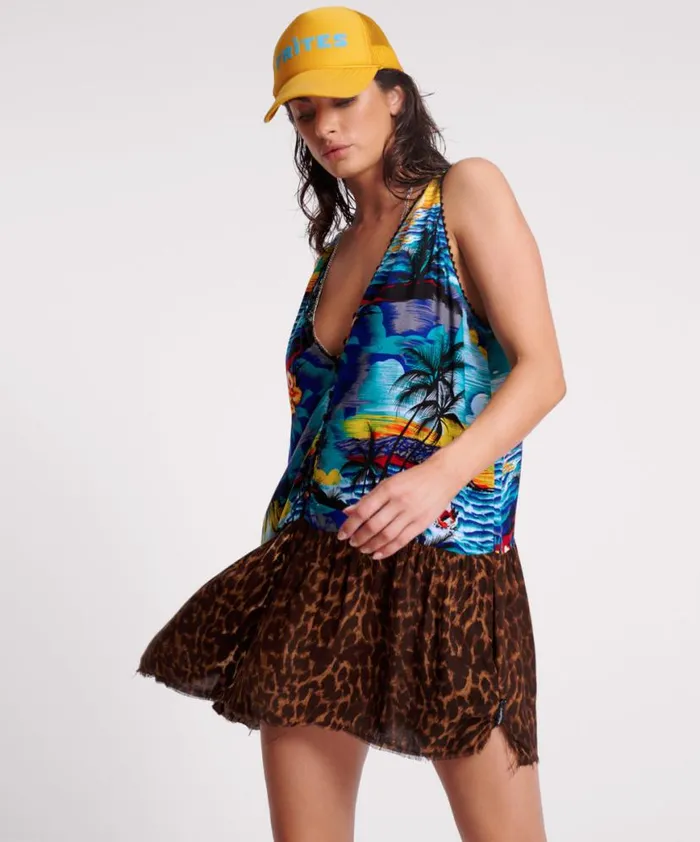 Women One Teaspoon Mini Dresses UTOPIA LEOPARD PRINT HAWAIIAN POP OVER DRESS