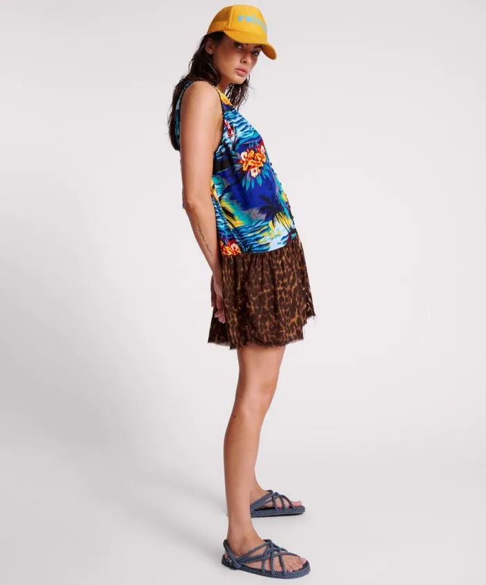 Women One Teaspoon Mini Dresses UTOPIA LEOPARD PRINT HAWAIIAN POP OVER DRESS
