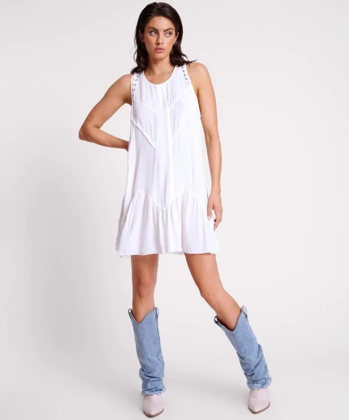 Women One Teaspoon Mini Dresses WHITE LACED CHARLESTON TIERED DRESS