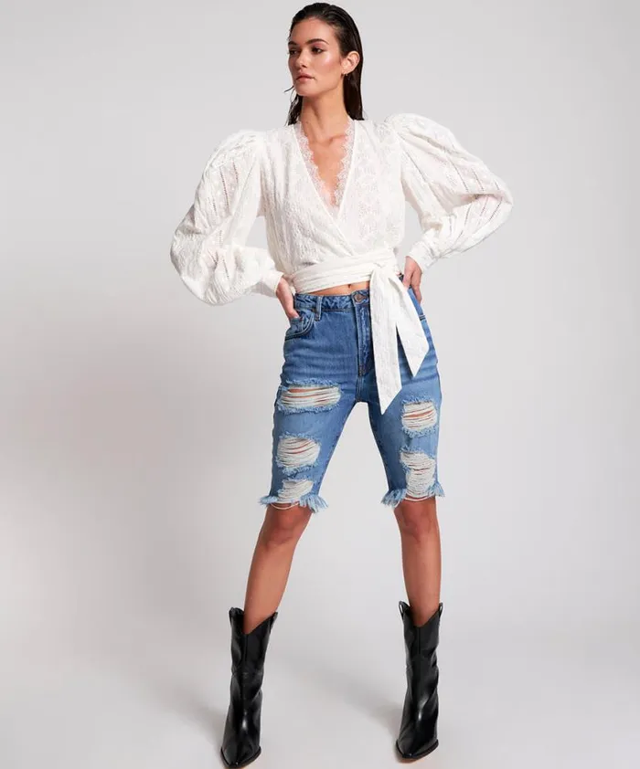 Women One Teaspoon Organic Tees DELAWARE CUT OFF ORGANIC SUSTAINABLE TRUCKERS SHORTS