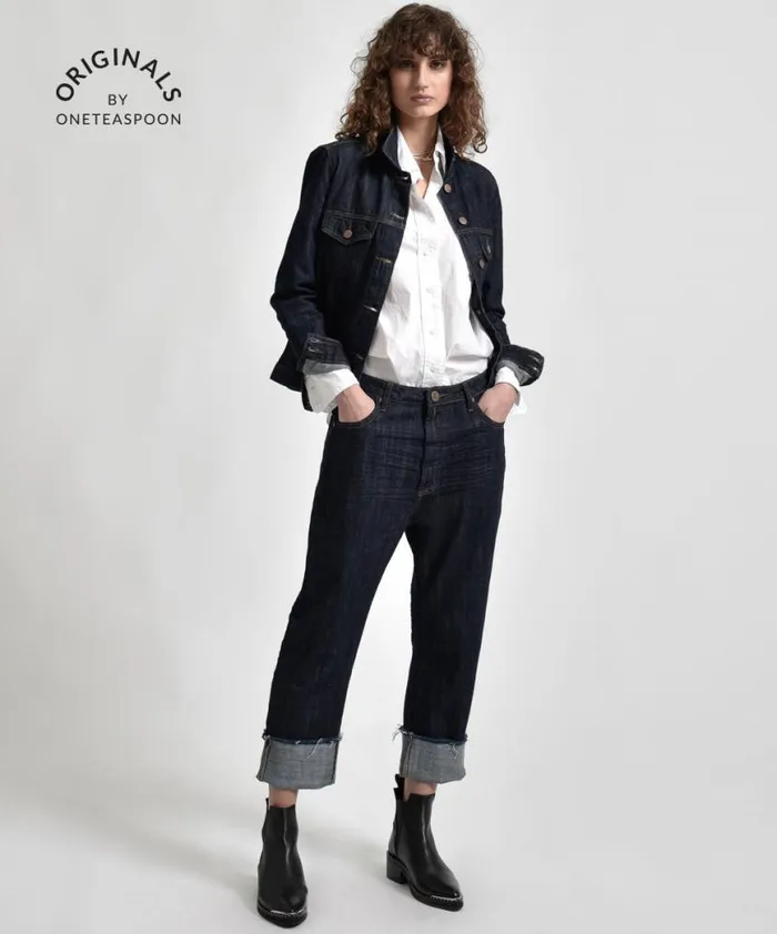 Women One Teaspoon Organic Tees ORGANIC RAW BANDIT JEAN BLUE