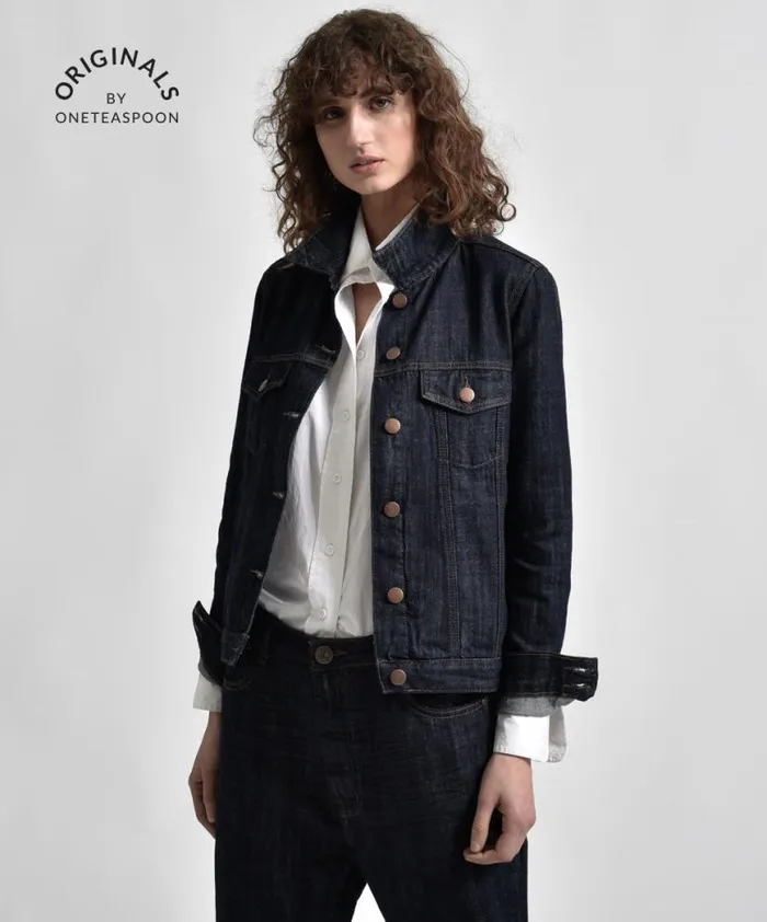Women One Teaspoon Organic Tees ORGANIC RAW BANDIT TRUCKET JACKET BLUE
