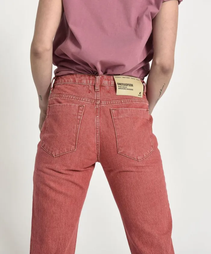 Women One Teaspoon Organic Tees ORGANIC RED AWESOME BAGGIES HIGH WAIST STRAIGHT LEG JEANS Women One Teaspoon Organic Tees ORGANIC RED AWESOME BAGGIES HIGH WAIST STRAIGHT LEG JEANS
