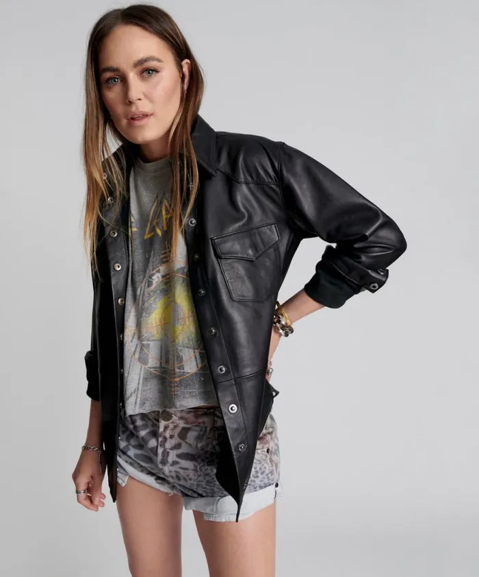 Women One Teaspoon Shirts ARIA LEATHER OVERSIZED SHACKET BLACK Women One Teaspoon Shirts ARIA LEATHER OVERSIZED SHACKET BLACK