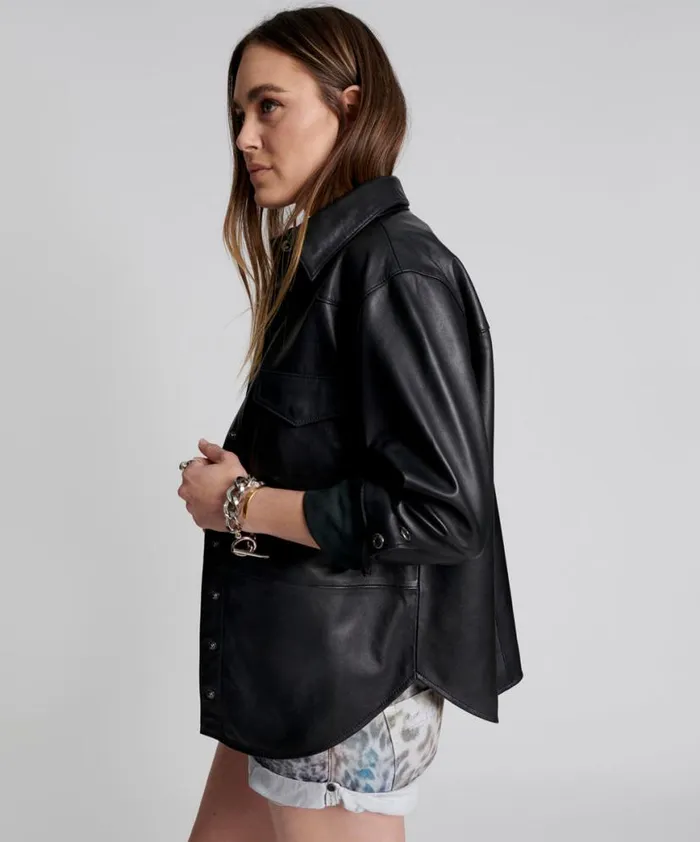 Women One Teaspoon Shirts ARIA LEATHER OVERSIZED SHACKET BLACK Women One Teaspoon Shirts ARIA LEATHER OVERSIZED SHACKET BLACK
