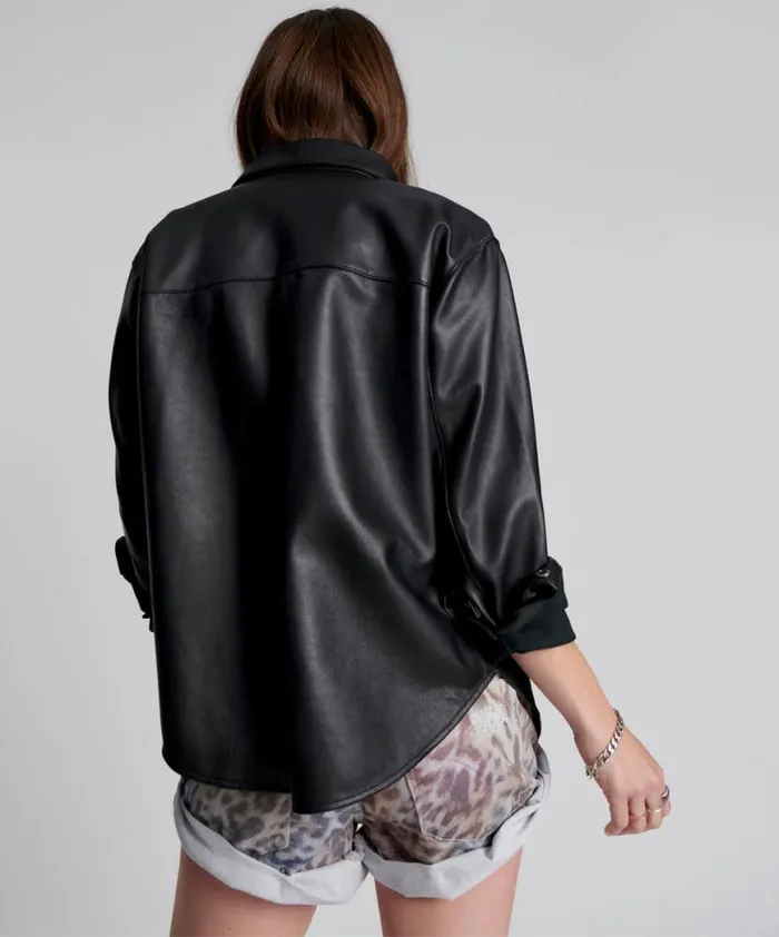 Women One Teaspoon Shirts ARIA LEATHER OVERSIZED SHACKET BLACK Women One Teaspoon Shirts ARIA LEATHER OVERSIZED SHACKET BLACK