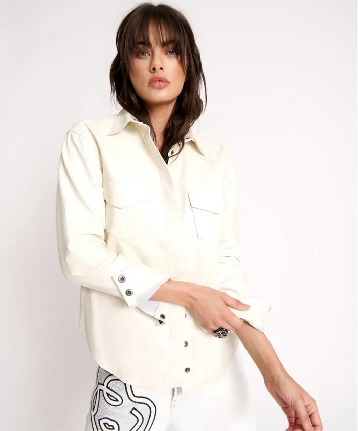 Women One Teaspoon Shirts ARIA LEATHER OVERSIZED SHACKET WHITE Women One Teaspoon Shirts ARIA LEATHER OVERSIZED SHACKET WHITE