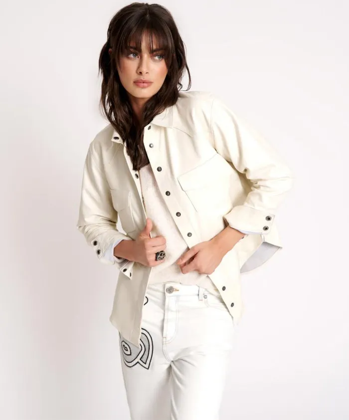 Women One Teaspoon Shirts ARIA LEATHER OVERSIZED SHACKET WHITE Women One Teaspoon Shirts ARIA LEATHER OVERSIZED SHACKET WHITE