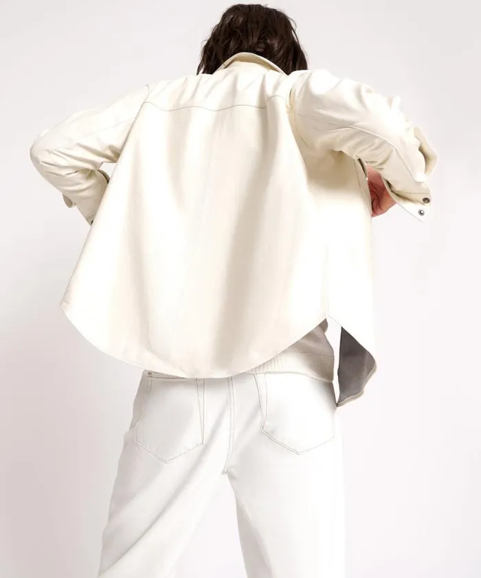 Women One Teaspoon Shirts ARIA LEATHER OVERSIZED SHACKET WHITE Women One Teaspoon Shirts ARIA LEATHER OVERSIZED SHACKET WHITE
