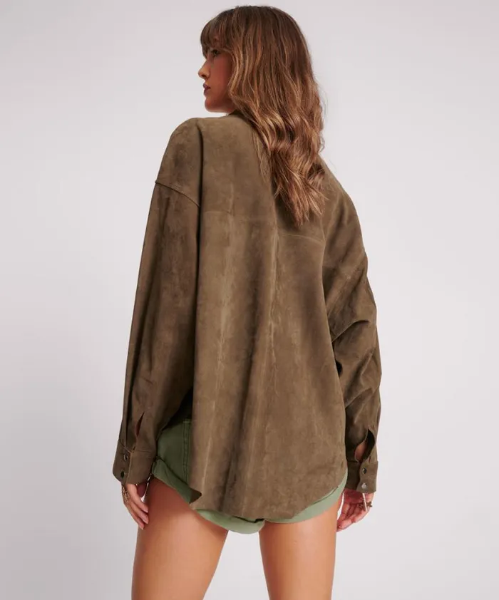 Women One Teaspoon Shirts ARMY GREEN SUEDE DARIA SHIRT