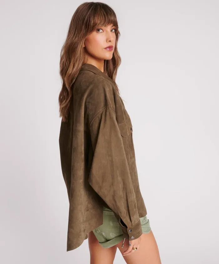 Women One Teaspoon Shirts ARMY GREEN SUEDE DARIA SHIRT