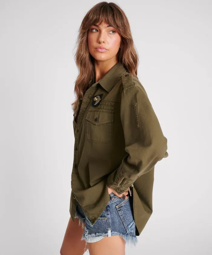 Women One Teaspoon Shirts AVIATOR EAGLE COTTON SHIRT Women One Teaspoon Shirts AVIATOR EAGLE COTTON SHIRT