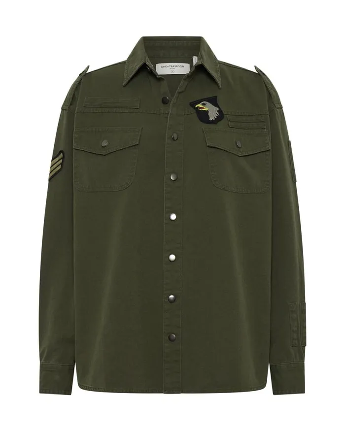 Women One Teaspoon Shirts AVIATOR EAGLE COTTON SHIRT Women One Teaspoon Shirts AVIATOR EAGLE COTTON SHIRT