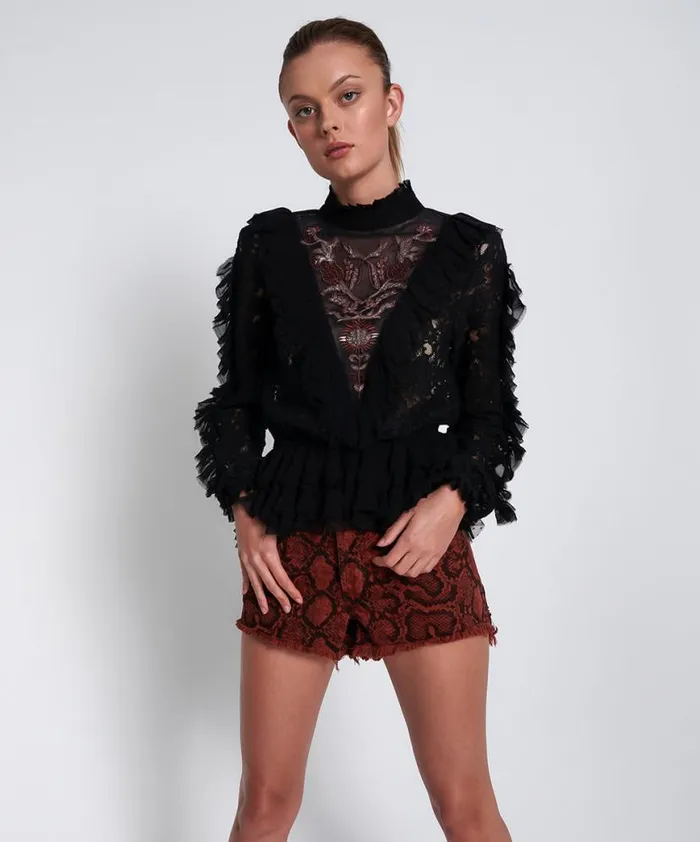 Women One Teaspoon Shirts AWAKENED EMBROIDERED LONGSLEEVE TOP Women One Teaspoon Shirts AWAKENED EMBROIDERED LONGSLEEVE TOP