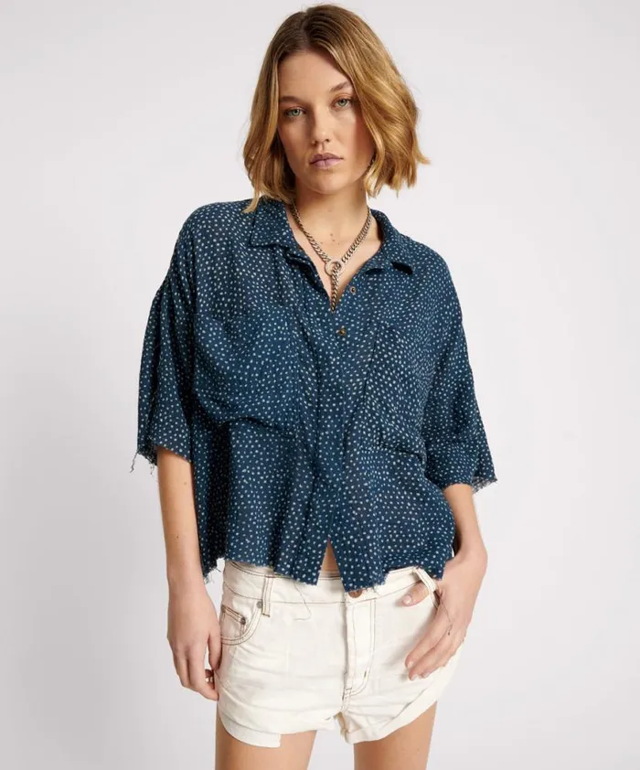 Women One Teaspoon Shirts BATIK SPOT HAND DYED MUSLIN CROPPED SHIRT