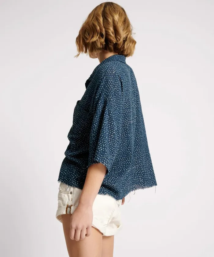 Women One Teaspoon Shirts BATIK SPOT HAND DYED MUSLIN CROPPED SHIRT Women One Teaspoon Shirts BATIK SPOT HAND DYED MUSLIN CROPPED SHIRT