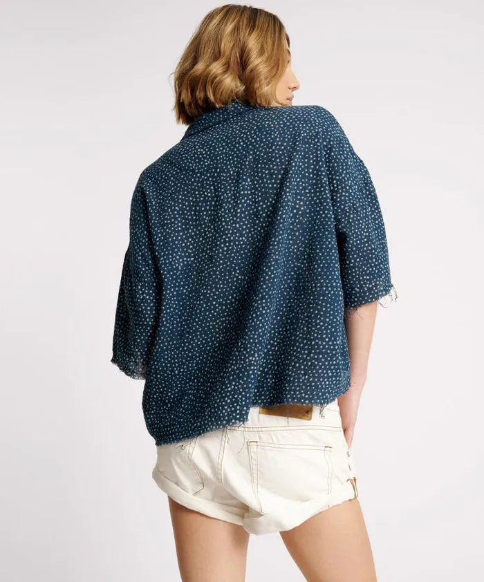 Women One Teaspoon Shirts BATIK SPOT HAND DYED MUSLIN CROPPED SHIRT Women One Teaspoon Shirts BATIK SPOT HAND DYED MUSLIN CROPPED SHIRT