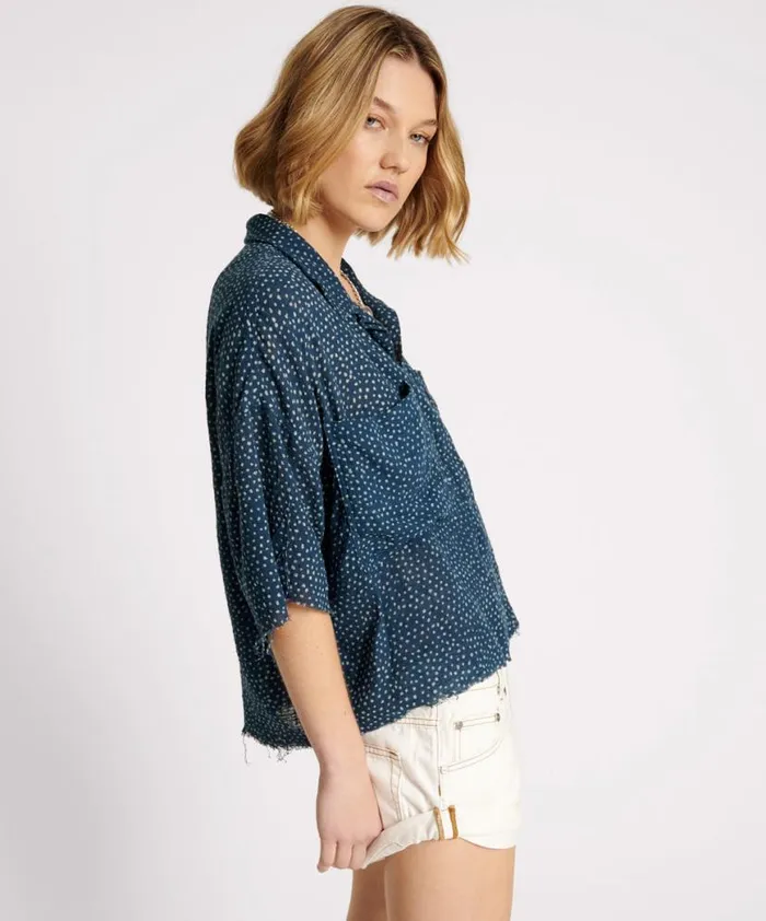 Women One Teaspoon Shirts BATIK SPOT HAND DYED MUSLIN CROPPED SHIRT Women One Teaspoon Shirts BATIK SPOT HAND DYED MUSLIN CROPPED SHIRT