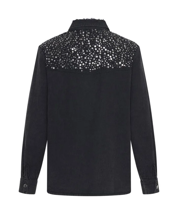 Women One Teaspoon Shirts BLACK HAND EMBELLISHED DENIM WESTERN SHIRT Women One Teaspoon Shirts BLACK HAND EMBELLISHED DENIM WESTERN SHIRT