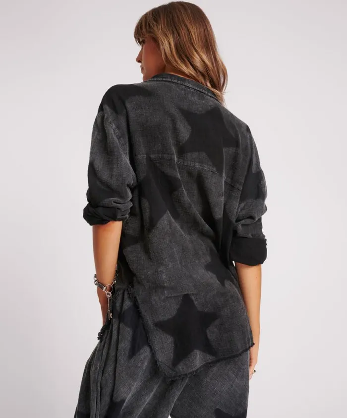 Women One Teaspoon Shirts BLACK STAR MUSLIN LONGLINE SHIRT Women One Teaspoon Shirts BLACK STAR MUSLIN LONGLINE SHIRT
