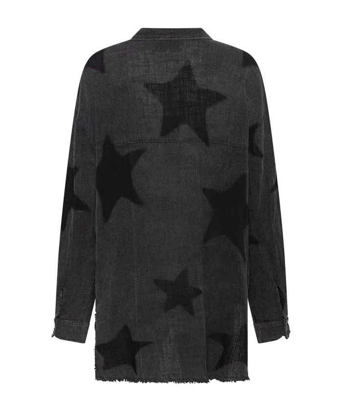 Women One Teaspoon Shirts BLACK STAR MUSLIN LONGLINE SHIRT Women One Teaspoon Shirts BLACK STAR MUSLIN LONGLINE SHIRT