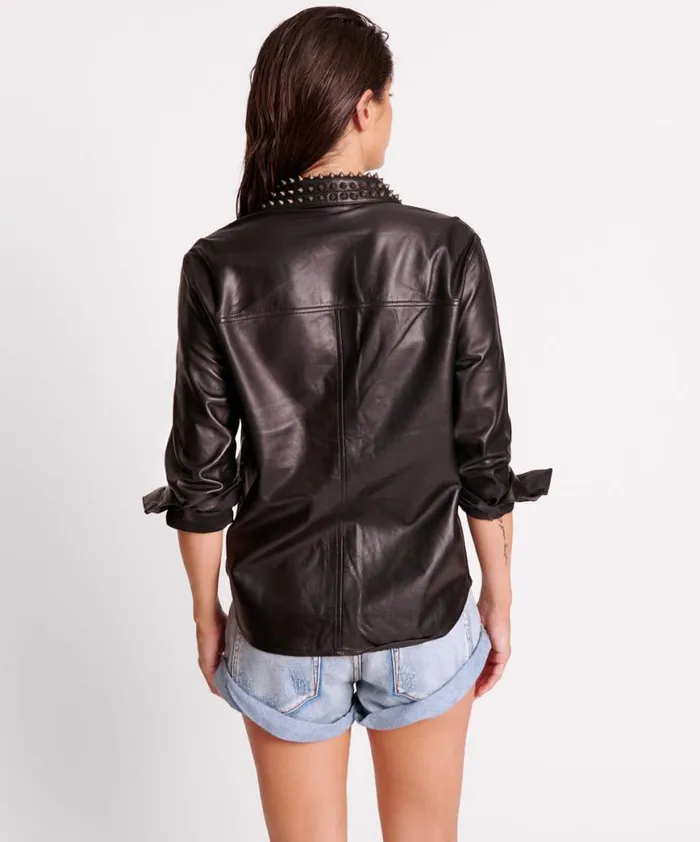 Women One Teaspoon Shirts BLACK STUDDED WESTERN LEATHER SHACKET