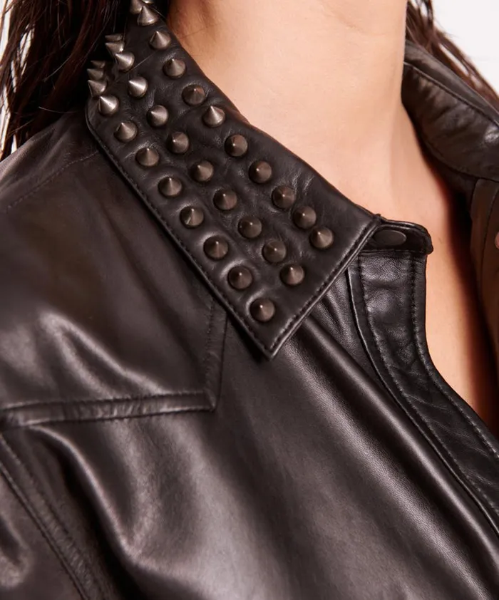 Women One Teaspoon Shirts BLACK STUDDED WESTERN LEATHER SHACKET