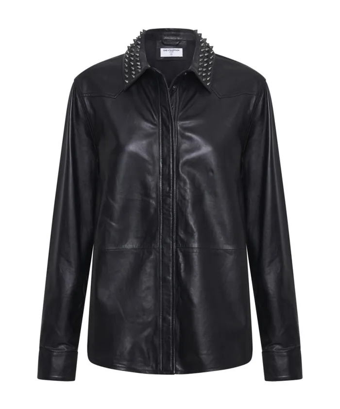 Women One Teaspoon Shirts BLACK STUDDED WESTERN LEATHER SHACKET