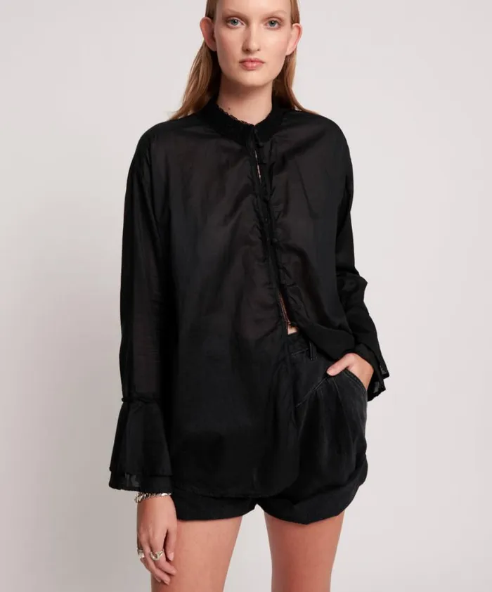 Women One Teaspoon Shirts BLACK VOILE FANTASIE SHIRT