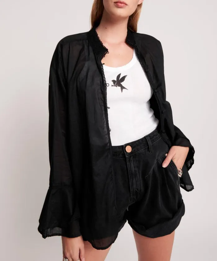 Women One Teaspoon Shirts BLACK VOILE FANTASIE SHIRT Women One Teaspoon Shirts BLACK VOILE FANTASIE SHIRT