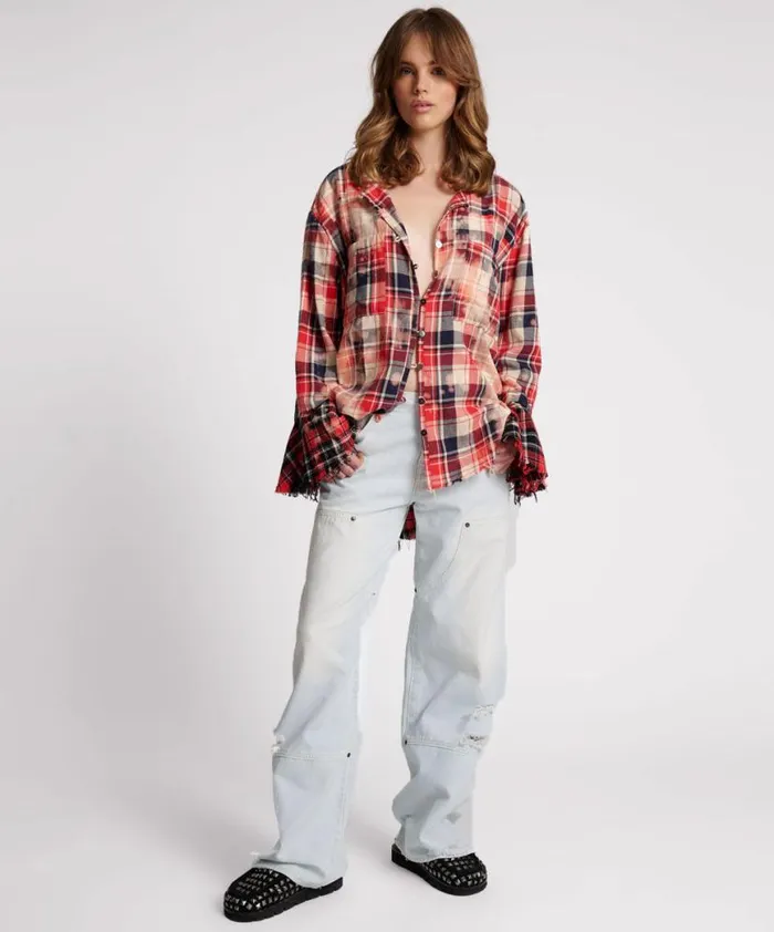 Women One Teaspoon Shirts BLEACHED CHECK FANTASIE SHIRT Women One Teaspoon Shirts BLEACHED CHECK FANTASIE SHIRT