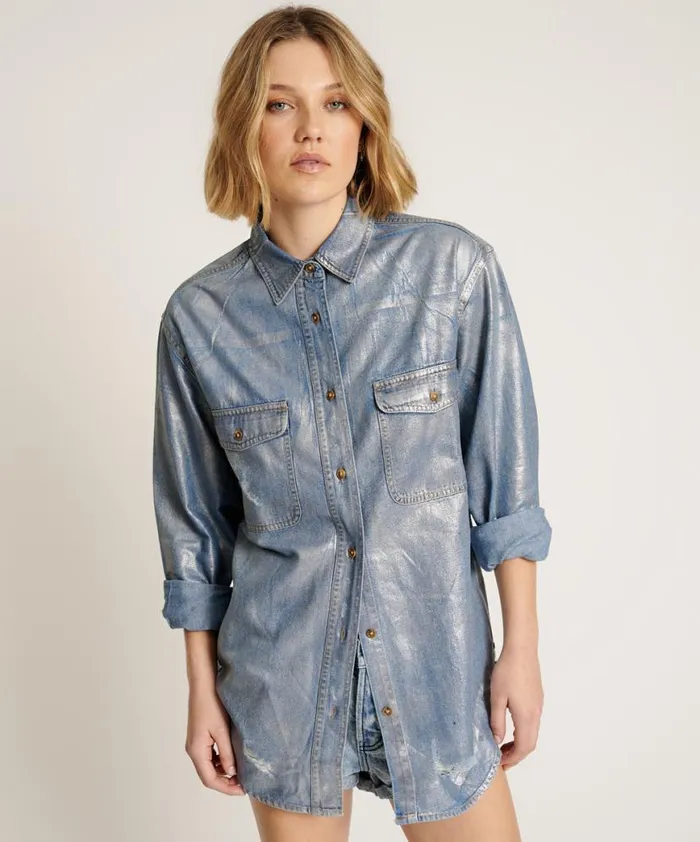 Women One Teaspoon Shirts BLUE FUTURE EVERYDAY DENIM SHIRT