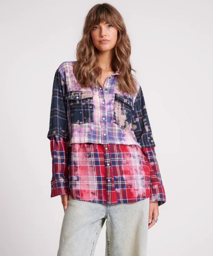 Women One Teaspoon Shirts BUTTON OFF DISTRESSED FLANNEL SHIRT