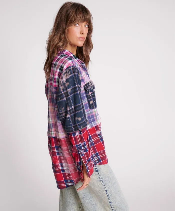 Women One Teaspoon Shirts BUTTON OFF DISTRESSED FLANNEL SHIRT Women One Teaspoon Shirts BUTTON OFF DISTRESSED FLANNEL SHIRT