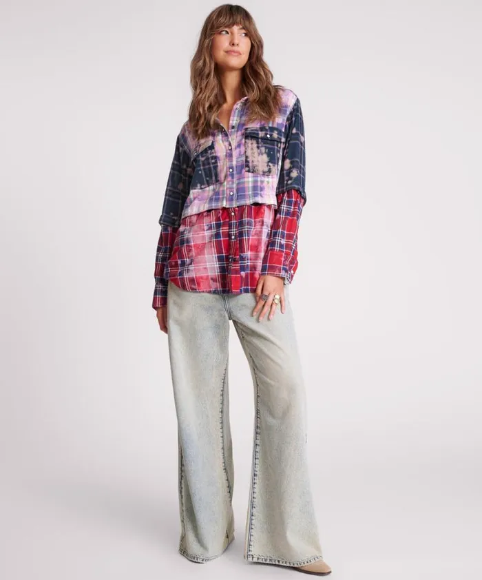 Women One Teaspoon Shirts BUTTON OFF DISTRESSED FLANNEL SHIRT Women One Teaspoon Shirts BUTTON OFF DISTRESSED FLANNEL SHIRT