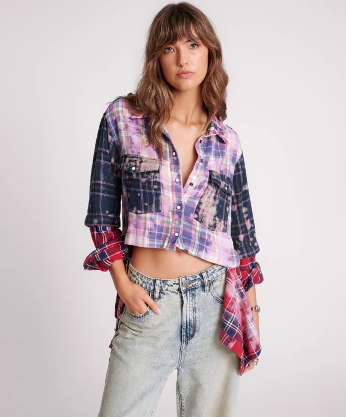 Women One Teaspoon Shirts BUTTON OFF DISTRESSED FLANNEL SHIRT Women One Teaspoon Shirts BUTTON OFF DISTRESSED FLANNEL SHIRT