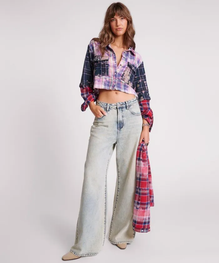 Women One Teaspoon Shirts BUTTON OFF DISTRESSED FLANNEL SHIRT Women One Teaspoon Shirts BUTTON OFF DISTRESSED FLANNEL SHIRT