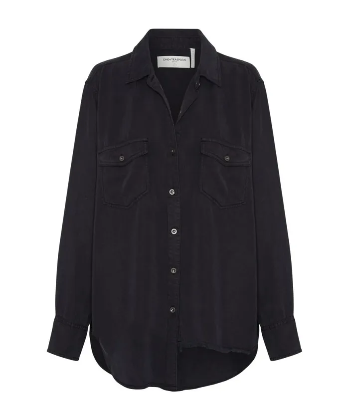 Women One Teaspoon Shirts CHARCOAL CUT OFF ORIGINAL LIBERTY SHIRT Women One Teaspoon Shirts CHARCOAL CUT OFF ORIGINAL LIBERTY SHIRT