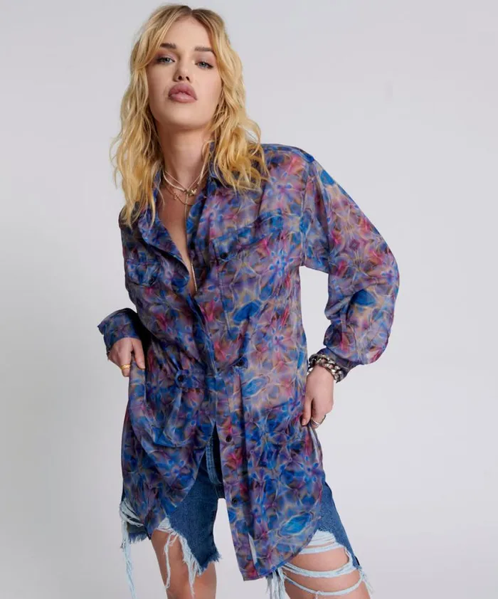 Women One Teaspoon Shirts CYMATIC REFLECTIONS UTILITY SHIRT