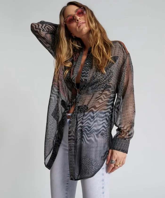 Women One Teaspoon Shirts DILEMA SHEER UTILITY SHIRT
