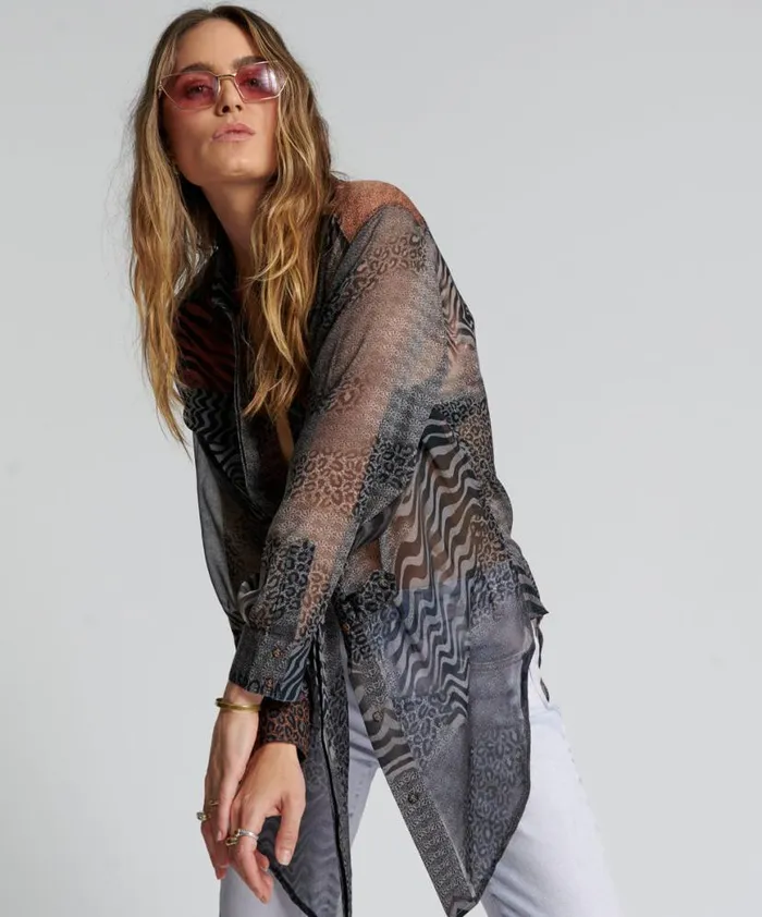 Women One Teaspoon Shirts DILEMA SHEER UTILITY SHIRT Women One Teaspoon Shirts DILEMA SHEER UTILITY SHIRT